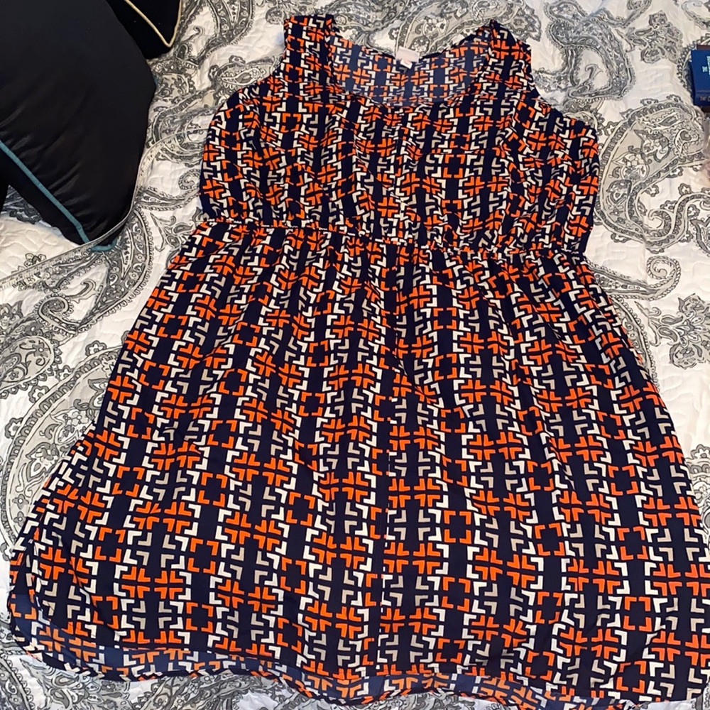 Merona navy and orange geometric dress in size XXL